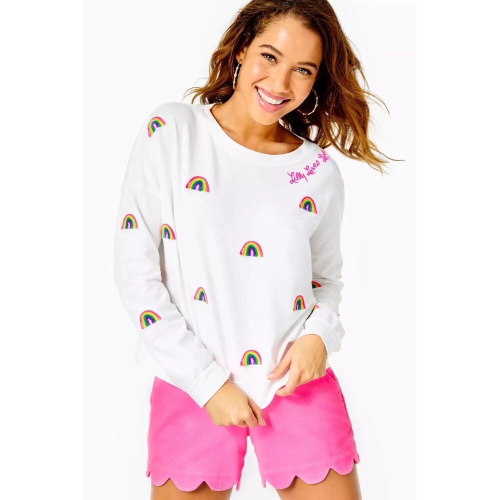 Lilly Pulitzer Sheridan Embroidered Sweatshirt Top Long Sleeves Cotton S 288481